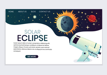 Landing page on the topic of solar eclipse. - obrazy, fototapety, plakaty