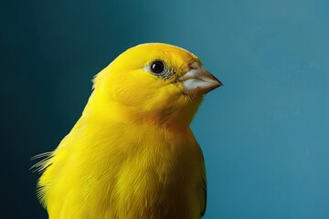 Sunny Yellow Canary Portrait Against a Calm Blue Backdrop - Generative AI