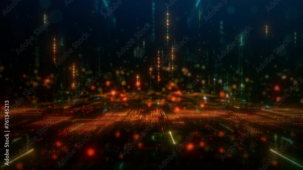 Poster abstract motion of an ai chip on a vibrant digital circuit board, symbolizing advanced artificial in