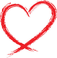 Grunge red love heart made of rough strokes isolated over white background for Valentines Day, wedding or other purpose. Hand drawing vector illustration.	
