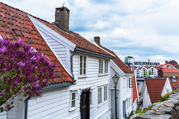 Gamle Stavanger, White Wooden Buildings in Old Stavanger, Stavanger, Norway, Europe - 761346070
