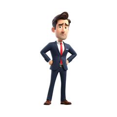 Obraz premium 3D sad businessman cartoon on transparent background.