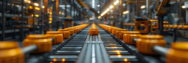 Modern Automated Production Line in a Factory,
HighTech Industrial Factory with a Long Line of Machines A Captivating - obrazy, fototapety, plakaty