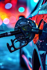 Gas Pump Dispenser from a Petrol Station filling up a automobile car Energy Industry Machinery Private Transportation Concept - obrazy, fototapety, plakaty