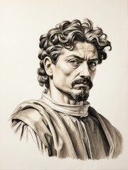 Michel angelo merisi da caravaggio hand drawn sketch portrait on plain white background from Generative AI - obrazy, fototapety, plakaty