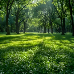 Foto op Plexiglas Beautiful scenery Scenic Forest of Fresh Green Trees, Morning in the Forest, Beautiful Park, Summer Landscape, Birch Grove Summertime Spruce Forest Landscape © Muhammad