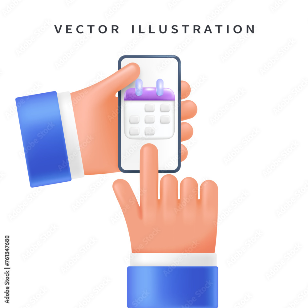Poster online calendar and task list on the phone in the user's hand, 3d style for graphic design. phone in