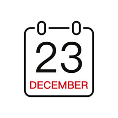 December 23 date on the calendar, vector line stroke icon for user interface. Calendar with date, vector illustration.
