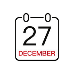 December 27 date on the calendar, vector line stroke icon for user interface. Calendar with date, vector illustration.