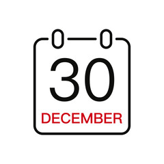 December 30 date on the calendar, vector line stroke icon for user interface. Calendar with date, vector illustration.