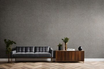 modern living room with sofa, Explore the abstract design of a textured gray wallpaper, meticulously crafted to transform the wall into a captivating canvas