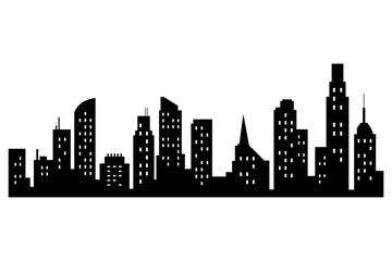 Obraz premium Vector city silhouette. Modern urban landscape. High buildings with windows. Illustration on white background