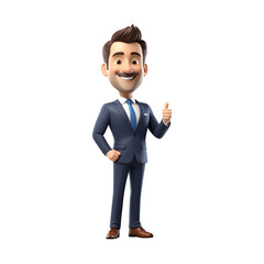 Fototapeta premium 3D happy smiling businessman cartoon on transparent background. Man with thumb up