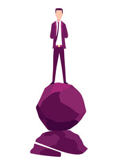 Businessman with boulder illustration. Stressed mans carry heavy stone on shoulder overwhelmed with problem or task. Crisis problem of business people, burden, challenge, conquering concept