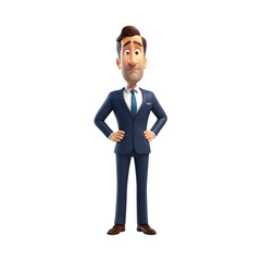 Obraz premium 3D confused businessman cartoon on transparent background.