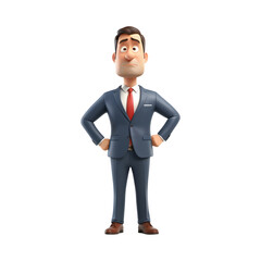 3D sad businessman cartoon on transparent background.