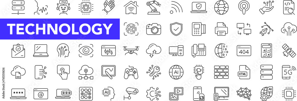 Poster technology icon set with editable stroke. information technology thin line icon collection. vector i