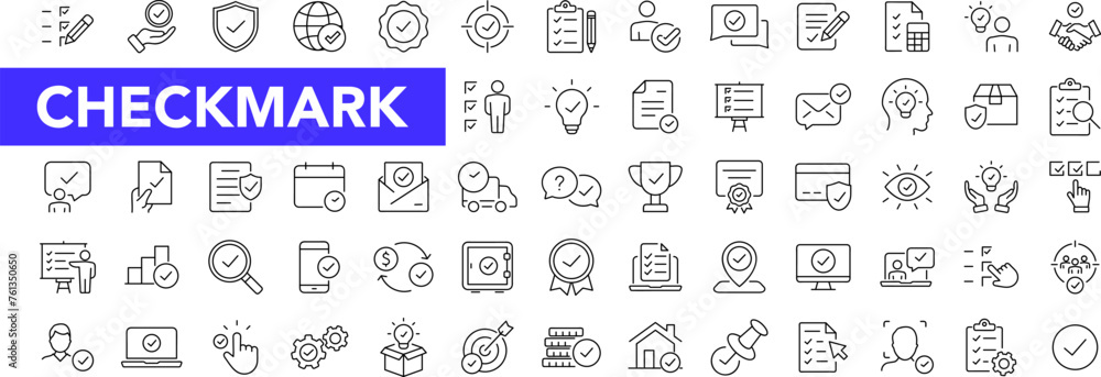 Aufkleber Check mark icon set with editable stroke. Approve thin line icon collection. Vector illustration
