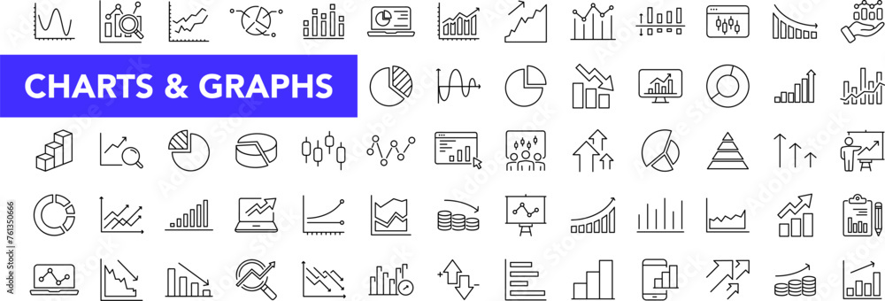 Fototapete Graphs and Graphs icon set with editable stroke. Charts and diagram thin line icon collection. Vector illustration