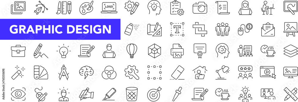 Poster graphic design icon set with editable stroke. graphic design thin line icon collection. vector illus