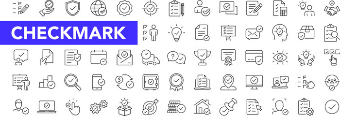 Check mark icon set with editable stroke. Approve thin line icon collection. Vector illustration