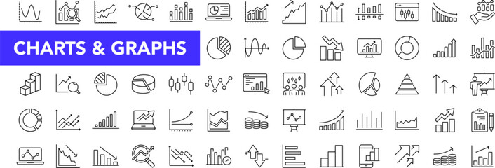 Graphs and Graphs icon set with editable stroke. Charts and diagram thin line icon collection. Vector illustration
