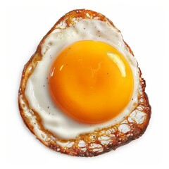Close-up of a fried egg with a crispy edge, part of the yolk is blurred for creative effect.