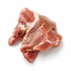 Fresh raw meat slices isolated on a white background, perfect for food advertisements or recipes.
