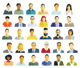 Gruppe von Personen Portrait, Gesichter isoliert auf weißem Hintergrund. illustration