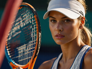 Attractive girl playing tennis in sportswear
