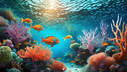 Fototapeta na wymiar pretty coral reefs and fish in the sea