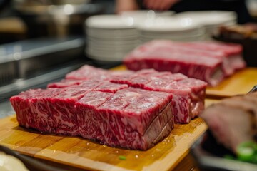 Close-up Shots: Zoom in on the marbling of the Wagyu beef to highlight its exquisite texture and quality. 