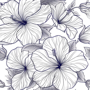 hibiscus pattern in art nouveau style in muted color