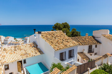 Little white houses at the mediterranean sea in Altea, Spain - obrazy, fototapety, plakaty