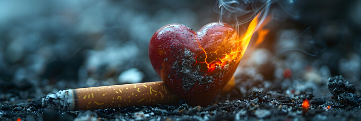 Conceptual Image of a Red Heart Damaged by a Burn,
Arafed heart with fire and water on a dark background