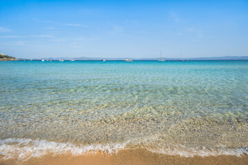 Beautiful Notre Dame beach (Plage Notre-Dame) on Porquerolles island (l'île de Porquerolles), France