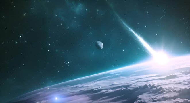 Bright comet passing by Earth in the dark