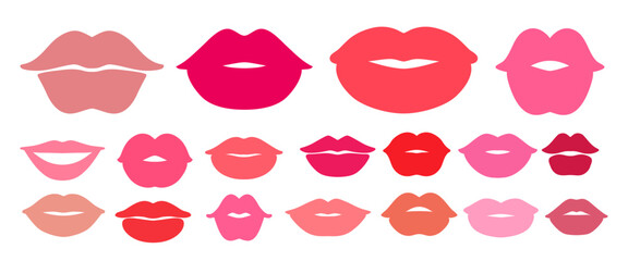 Vector illustration collection of pink and red lips isolated doodles