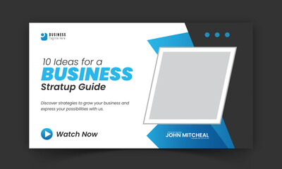 Corporate creative live streaming video thumbnail for digital marketing agency, premium, editable, online, business thumbnail video cover photo social media post design with blue color shape