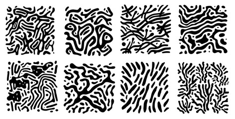 abstract bizarre decorative patterns, waves and seaweed line designs, collection, black vector