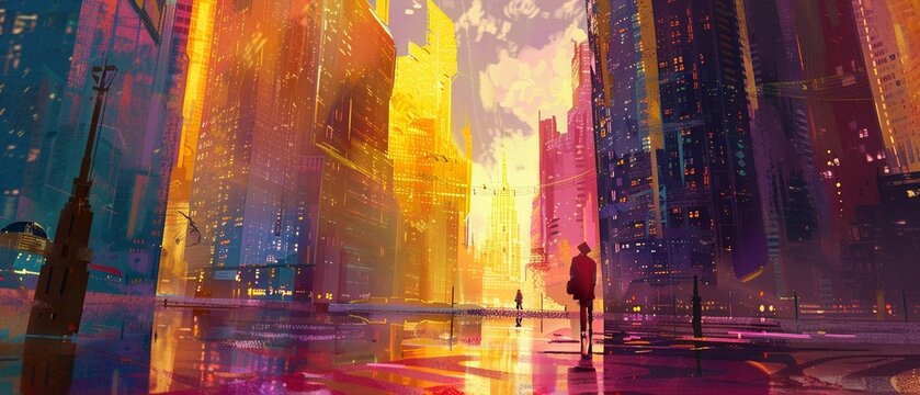 The Symphony of Dawn  The early morning ambiance in the metropolis focusing on the reflective