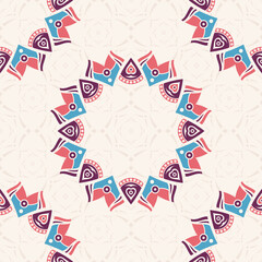 Seamless vector color pattern with mandala or symmetric ornamental frame. Oriental mandala background. Vintage decorative elements. Islam, Arabic, Indian, ottoman motifs. Decorative round ornament. - 761355004