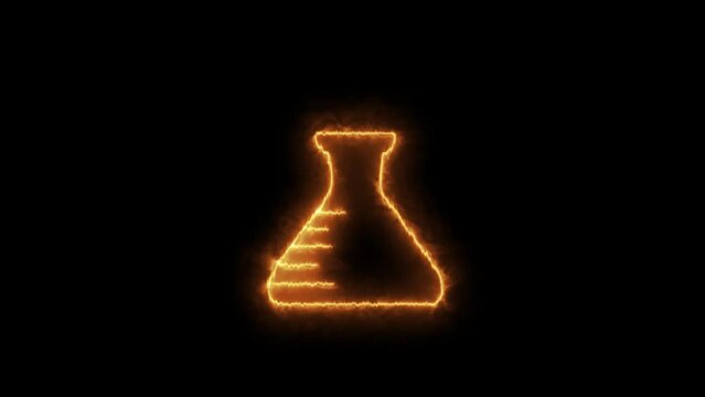 Glowing neon line Test tube and flask chemical laboratory test icon animation isolated on black background. neon beaker animation. Science education concept animation