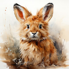 Obraz premium Watercolor Lionhead rabbit, clipart Illustration, Generative Ai
