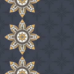 Seamless border pattern with color vector mandalas. Mandala ornamental borders. Endless texture. Space for text. Vector color background. Mandala seamless pattern. Brown and beige color mandala. - 761355487