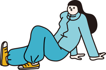 手をついて座る女性の線画ベクター