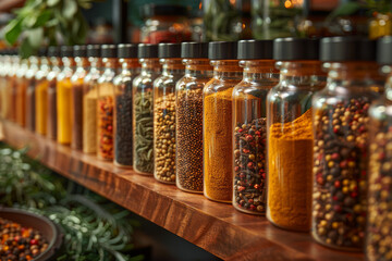 A culinary workshop featuring hands-on exploration of spices, encouraging participants to engage in sensory culinary experiences. Concept of interactive spice education. Generative Ai.