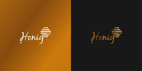 Honey logo symbol design with easy to edit vector minimalist hive and drop of honey