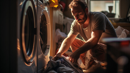 A plumber meticulously fixing a washing machine 