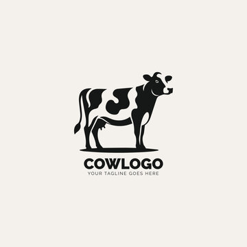 Black and white standing cow logo design